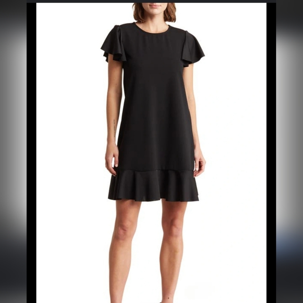 Nicole Miller Black Mini Dress with Ruffle Sleeves